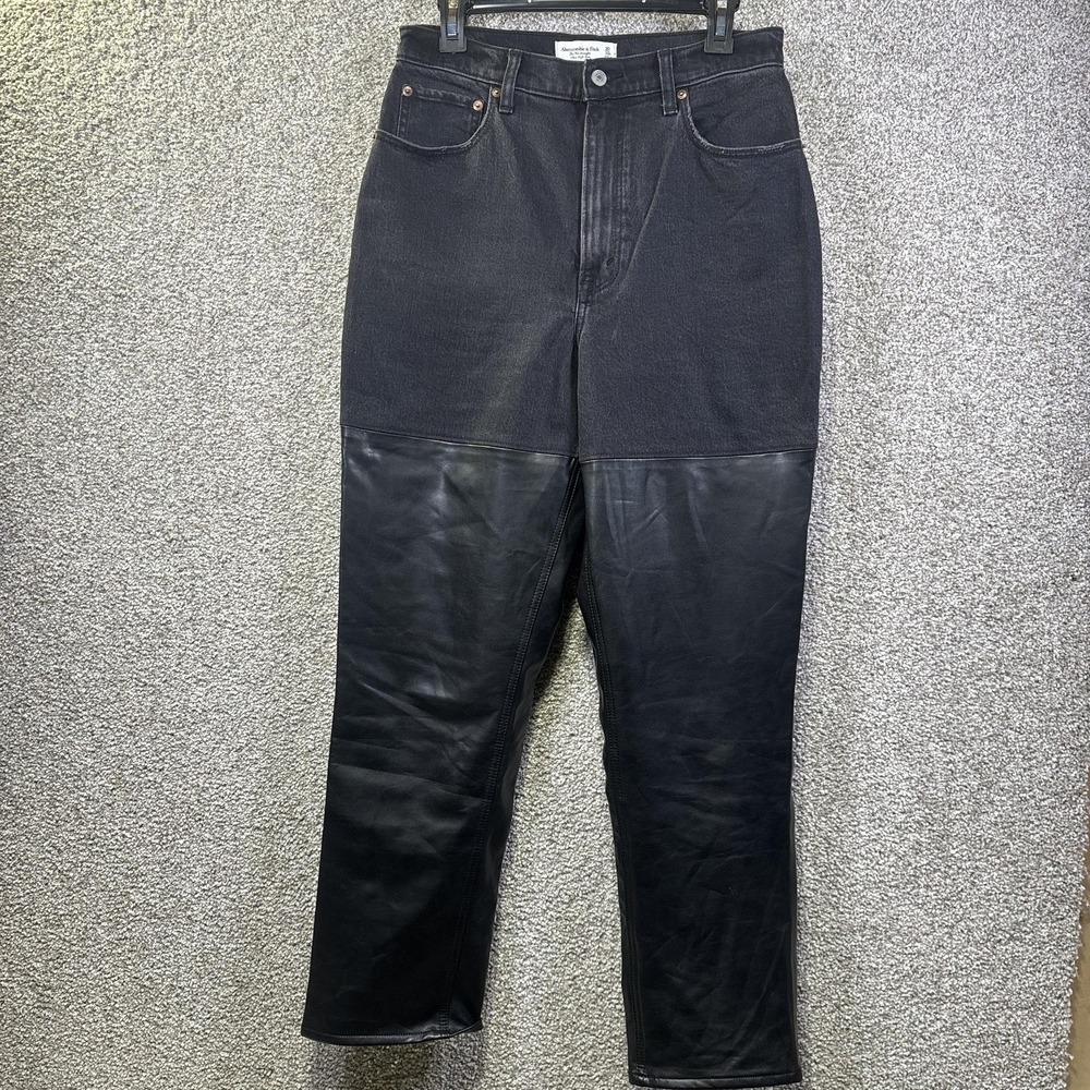 Abercrombie & Fitch 90s Straight Jeans Womens 30 Charcoal Faux Leather High Rise
